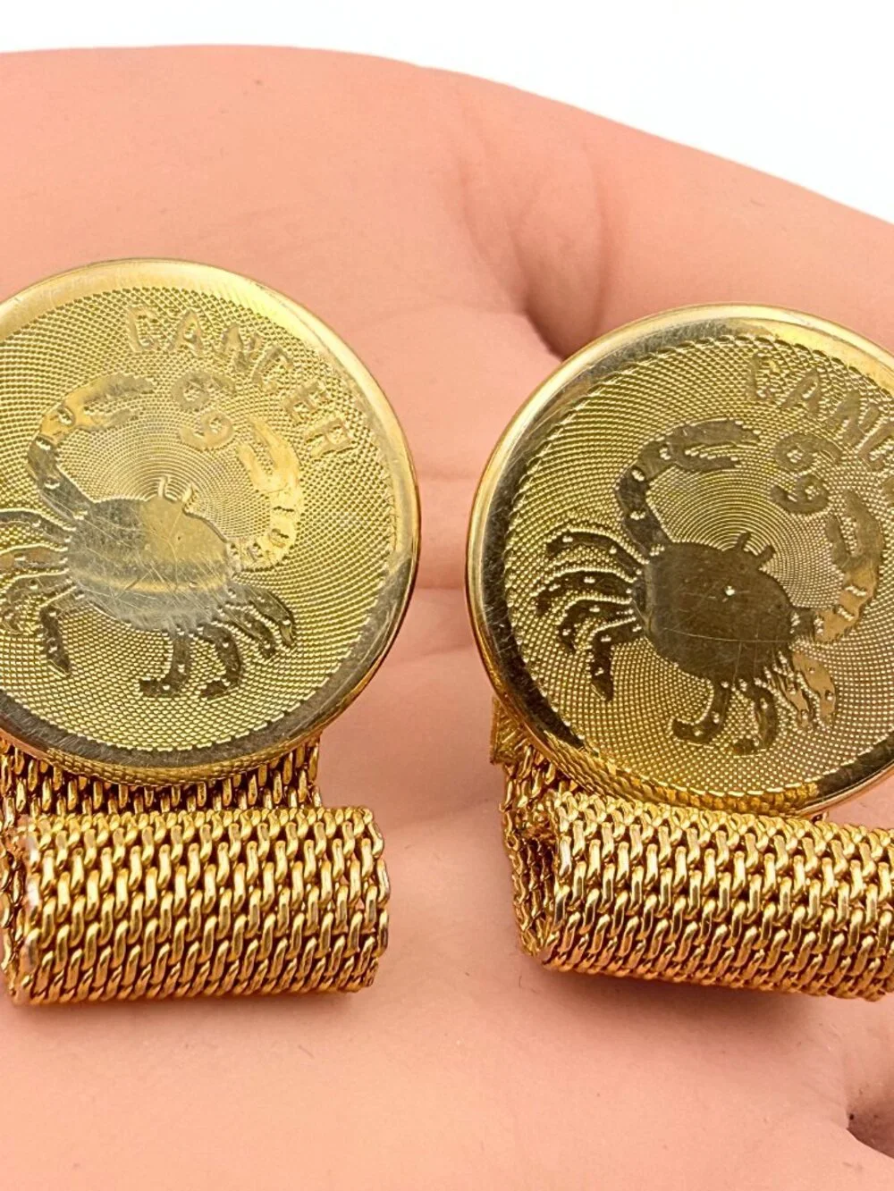Dante MCM Gold Plated Cancer Zodiac Motif Mesh Cufflinks